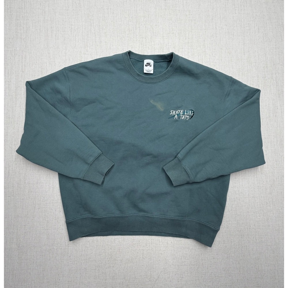Nike SB Skate Like a Girl Crewneck Sweatshirt Teal Blue Large DQ7304-460